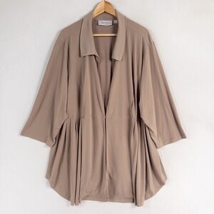 Simonton Says Top Cardigan Topper 3X Taupe Gray Stretch Knit Layering Slinky